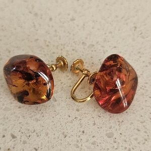 Elegant Gold and Amber Clip-On Earrings